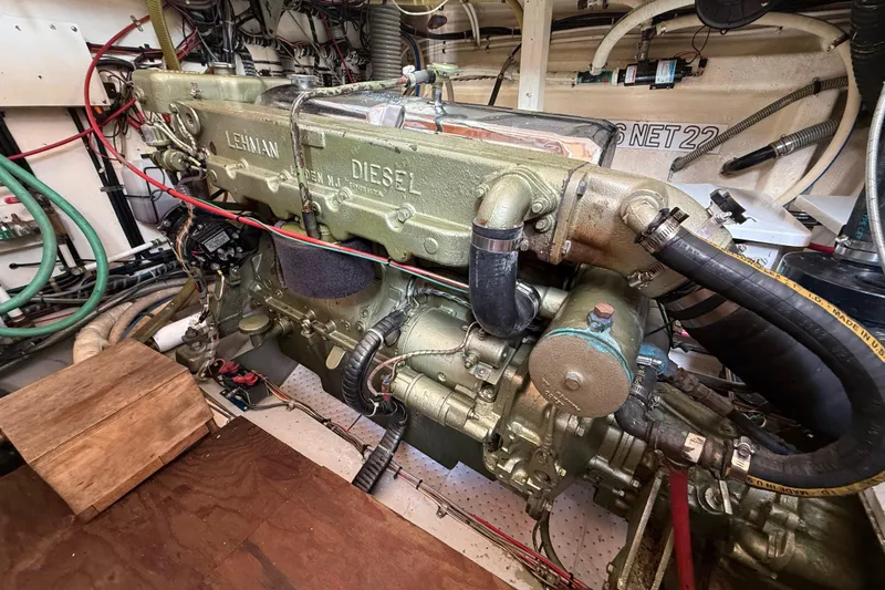 Slide: The Image of Engine room of 1982 Grand Banks 42 Motoryacht with Lehman diesel engine. - 51