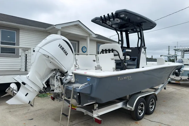 Slide: The Image of 2026 Tidewater 2500 Carolina Bay boat with Yamaha engine on trailer. - 30