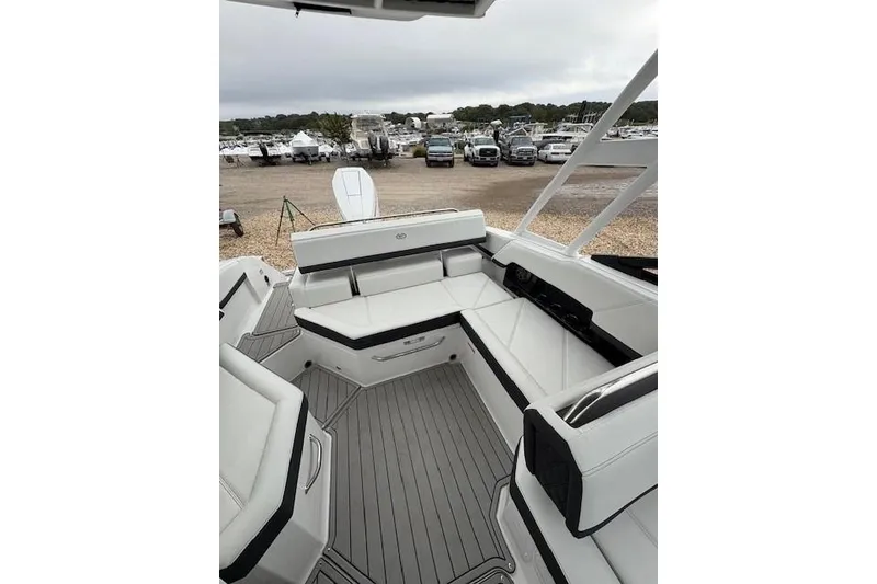 Slide: The Image of 2025 Cobalt R4 Outboard boat interior with sleek seating and modern design. - 20
