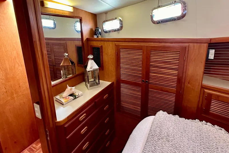 Slide: The Image of Bathroom interior of 1999 Kadey-Krogen 39 yacht with wooden accents and modern fixtures. - 30