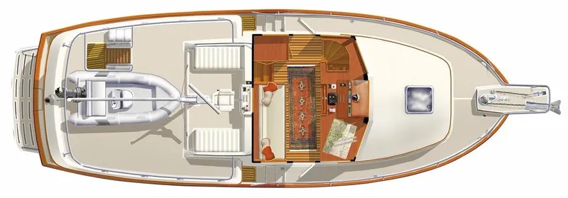 Slide: The Image of Kadey-Krogen 39 yacht from 1999 docked, featuring solar panels on the roof. - 53
