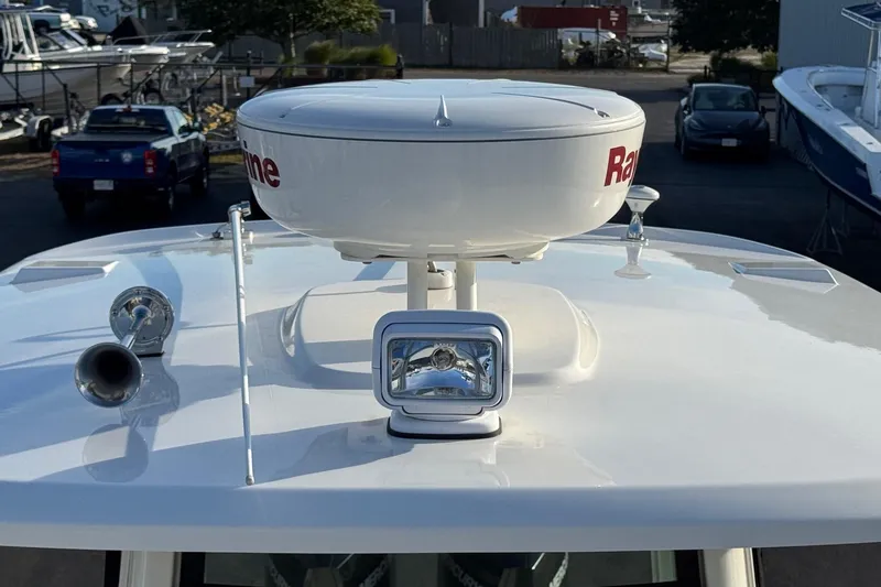 Slide: The Image of Boston Whaler 280 Outrage 2021 radar and spotlight on boat deck. - 9
