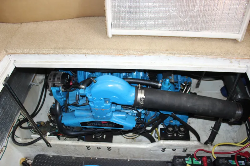 Slide: The Image of Engine compartment of 2007 Silverton 36 Convertible with blue Crusader engine. - 43