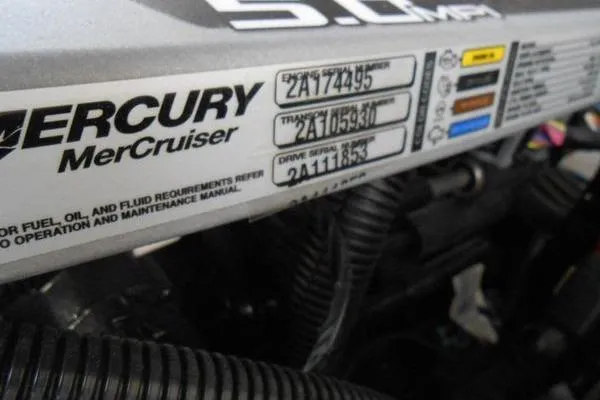 Slide: The Image of Mercury MerCruiser engine label on 2013 Sea Ray 220 Sundeck boat. - 12