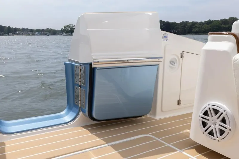 Slide: The Image of 2026 Tiara Yachts 39 boat deck with sleek design and water view. - 12