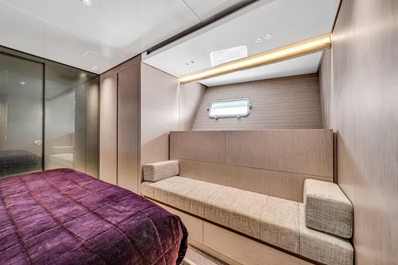 Slide: The Image of Luxurious interior of 2020 Sanlorenzo SX88 yacht with modern design and cozy seating. - 102