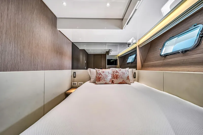 Slide: The Image of Luxurious Sanlorenzo SX88 2020 yacht bedroom with modern design and elegant decor. - 106