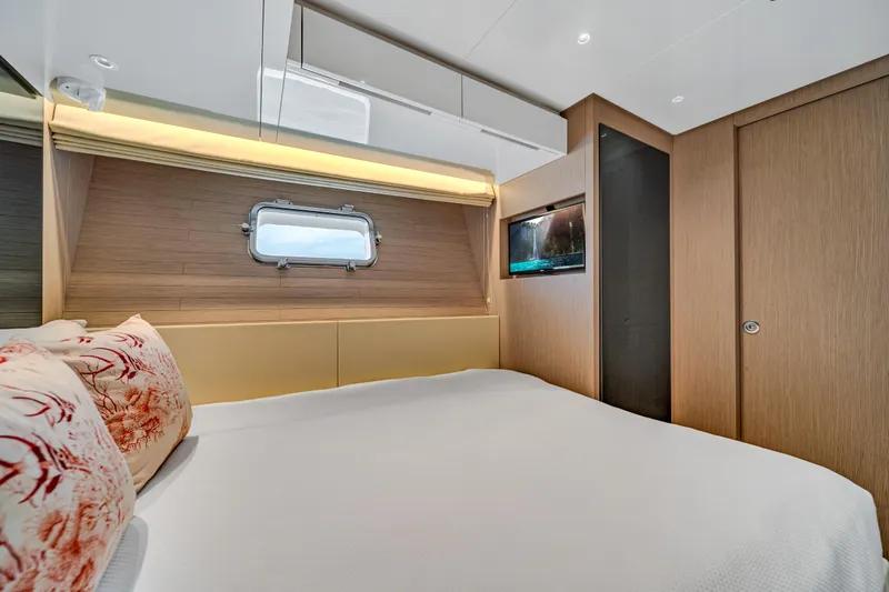 Slide: The Image of Luxurious Sanlorenzo SX88 2020 yacht bedroom with modern design and elegant decor. - 111