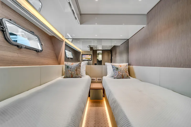 Slide: The Image of Luxurious twin cabin interior of 2020 Sanlorenzo SX88 yacht with modern design and ambient lighting. - 112