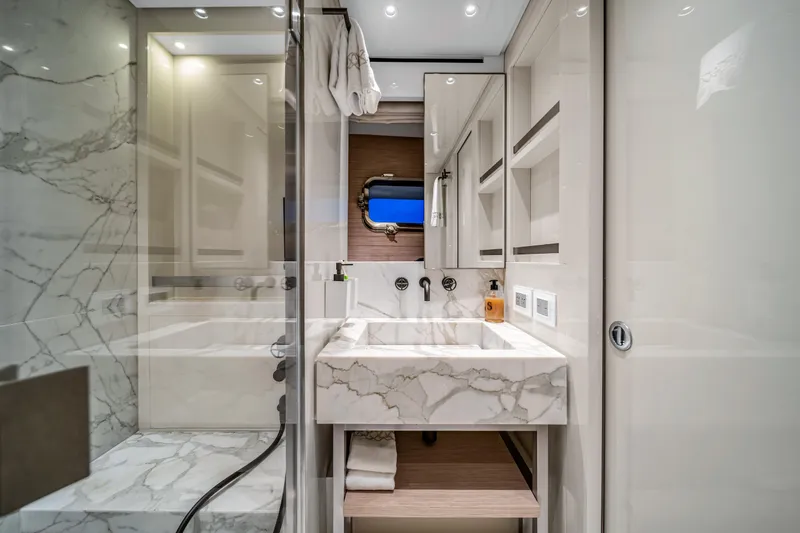 Slide: The Image of Luxurious marble bathroom interior on 2020 Sanlorenzo SX88 yacht. - 116