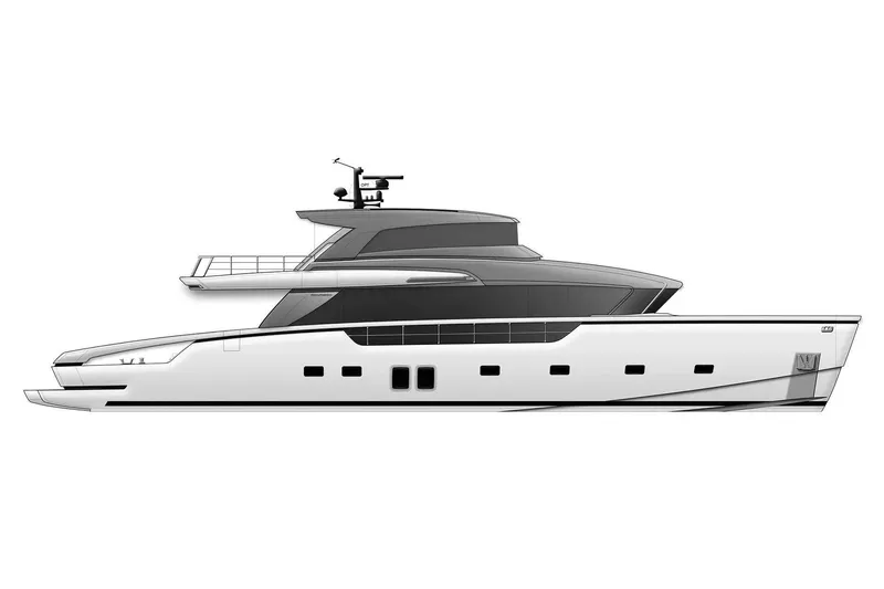 Slide: The Image of 2020 Sanlorenzo SX88 yacht, sleek design, side profile illustration. - 120