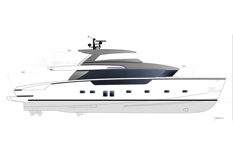 Slide: The Image of Side profile of a 2020 Sanlorenzo SX88 luxury yacht design. - 121