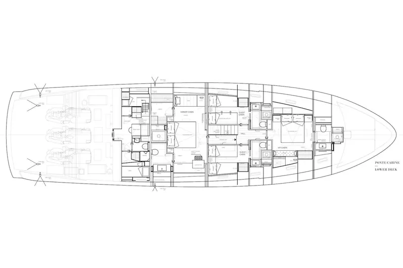 Slide: The Image of Floor plan of 2020 Sanlorenzo SX88 yacht, showcasing lower deck layout with cabins. - 124