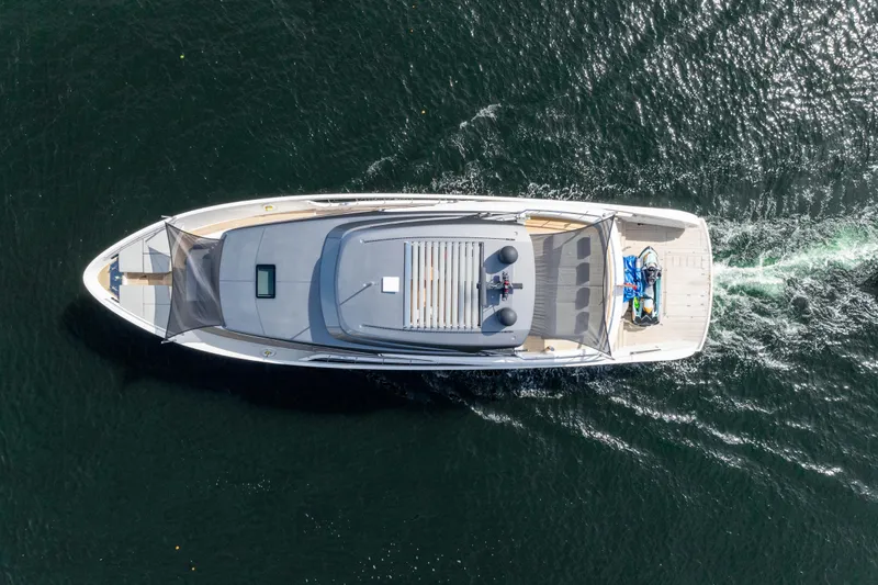 Slide: The Image of Aerial view of 2020 Sanlorenzo SX88 yacht cruising on water. - 14