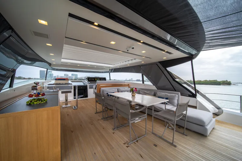 Slide: The Image of Luxurious 2020 Sanlorenzo SX88 yacht interior with dining area and modern design. - 37