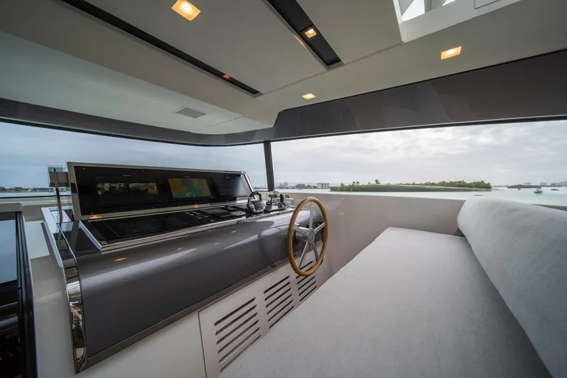 Slide: The Image of Luxurious interior of 2020 Sanlorenzo SX88 yacht with modern helm and panoramic view. - 44