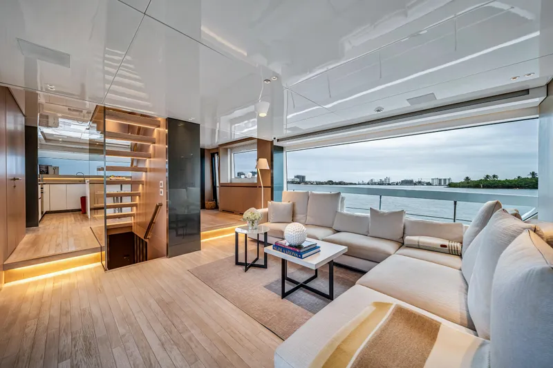 Slide: The Image of Luxurious interior of 2020 Sanlorenzo SX88 yacht with panoramic ocean view. - 5