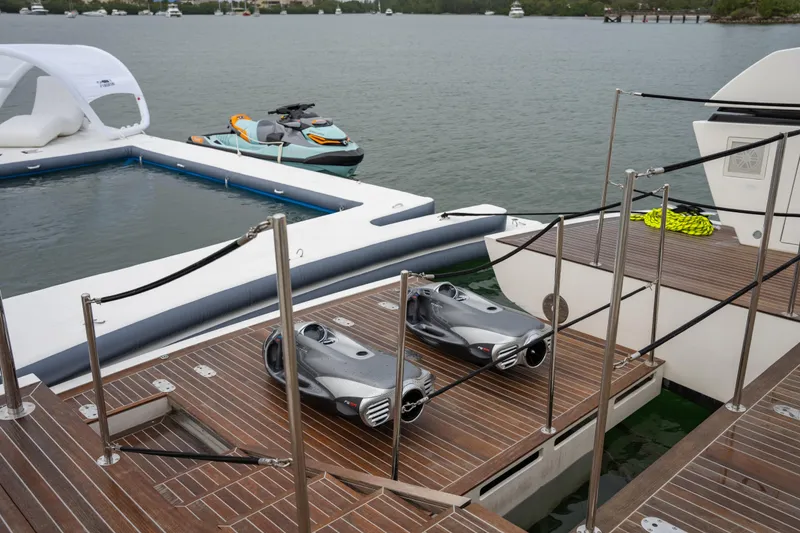 Slide: The Image of Luxury Sanlorenzo SX88 yacht deck with water toys and floating platform, 2020 model. - 61