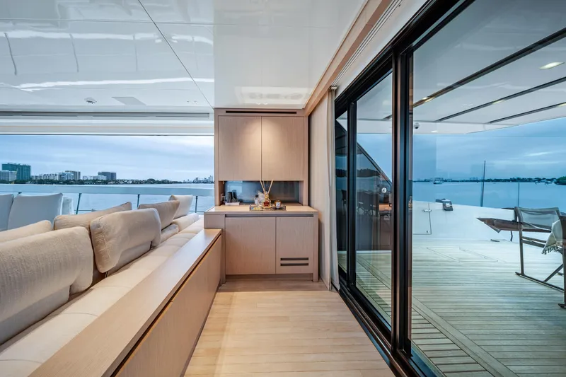Slide: The Image of Luxurious interior of 2020 Sanlorenzo SX88 yacht with ocean view and modern design. - 66