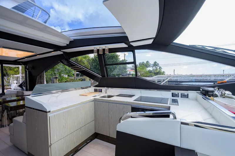 Slide: The Image of Modern interior of 2019 Azimut S7 yacht with sleek design and panoramic windows. - 35