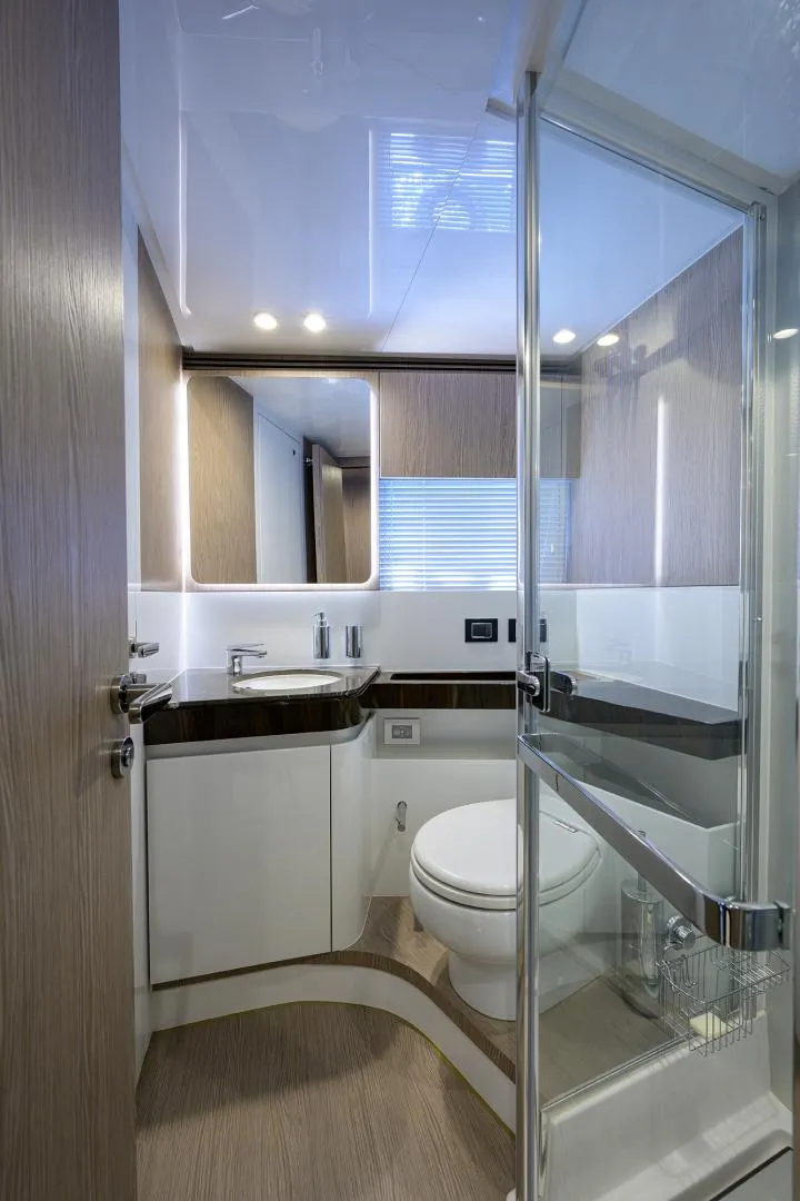 Slide: The Image of Modern bathroom on 2019 Azimut S7 yacht with sleek design and glass shower. - 48