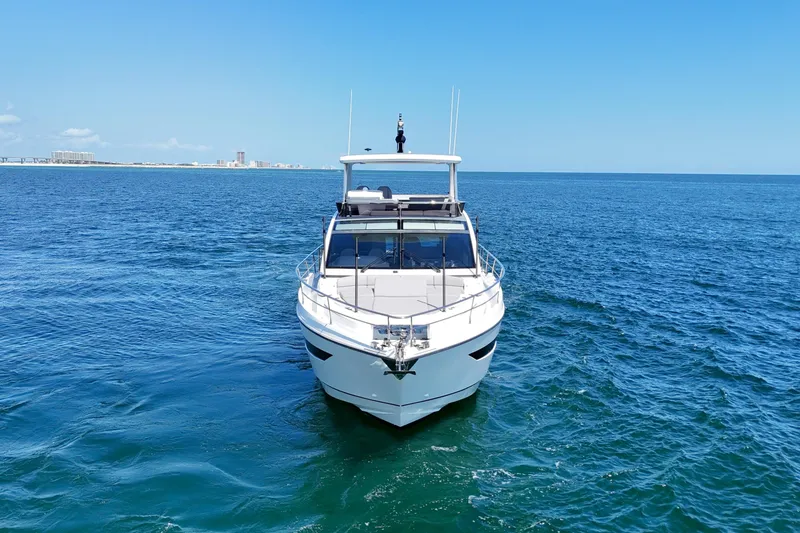 Slide: The Image of Luxury Pearl 62 yacht cruising on open sea, 2022 model. - 2