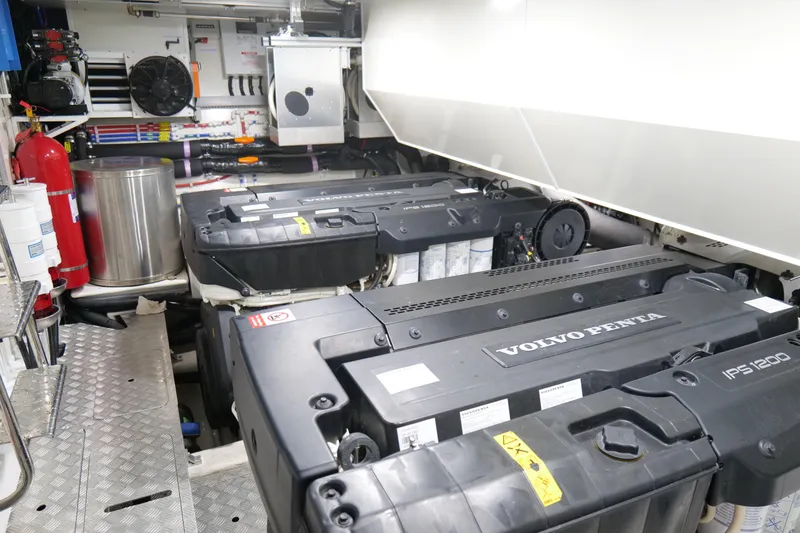 Slide: The Image of Engine room of 2022 Pearl 62 yacht with Volvo Penta IPS1200 engines. - 64