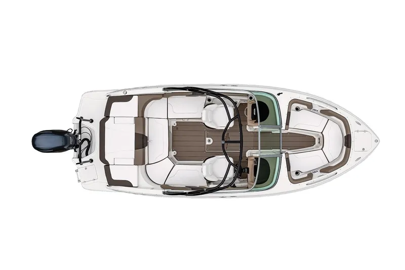 Slide: The Image of 2022 Chaparral 23 SSi OB boat, top view, showcasing seating and layout design. - 49