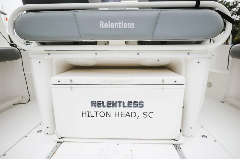 Slide: The Image of 2008 Everglades 350LX boat interior with "Relentless" branding, Hilton Head, SC. - 11
