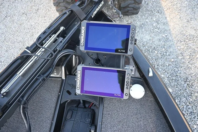 Slide: The Image of 2022 Vexus AVX1980 boat with dual Lowrance Elite fish finders on deck. - 9