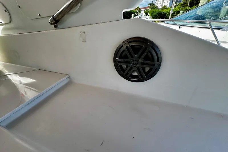 Slide: The Image of Speaker installed on a 2000 Trojan 440 Express boat interior. - 15