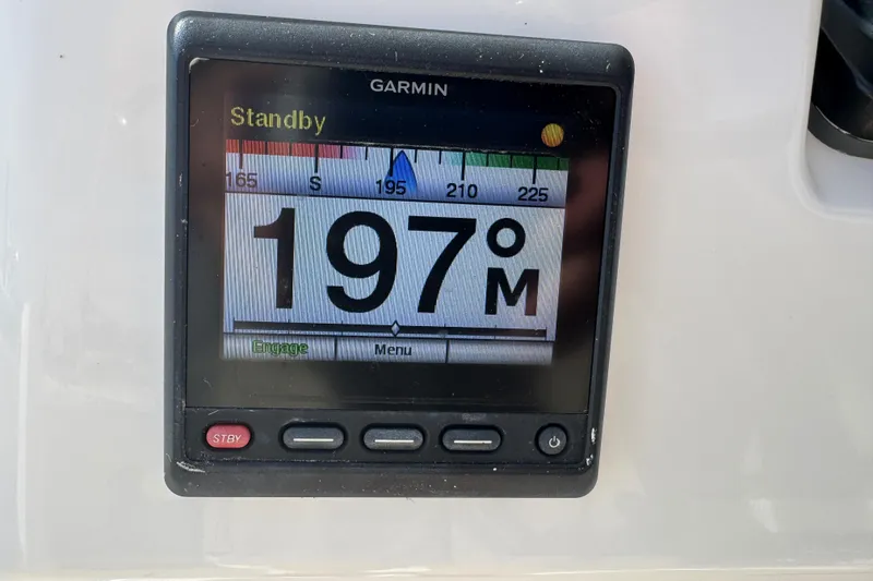 Slide: The Image of Garmin display showing 197° heading on Edgewater 320CC, 2016 model. - 20
