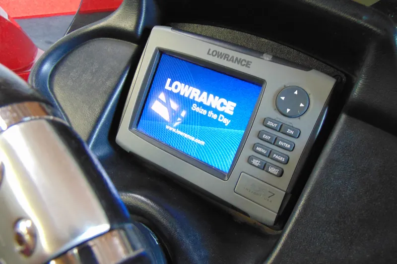 Slide: The Image of Lowrance fishfinder display in 2011 Stratos 183 Elite boat dashboard. - 10