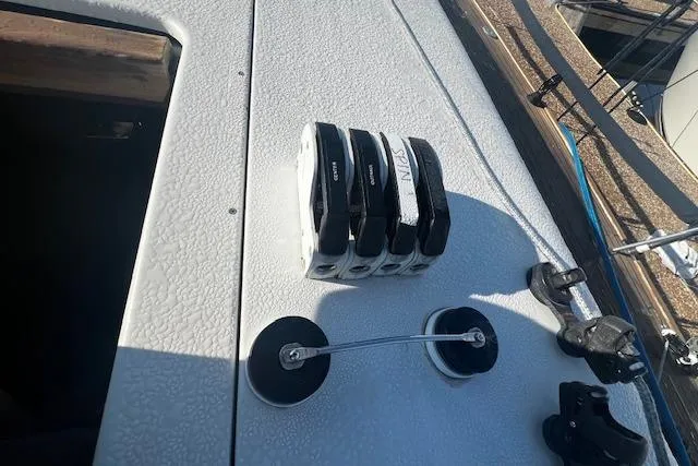 Slide: The Image of Deck of 2003 Grand Soleil 44 sailboat with rope clutches and winch. - 15