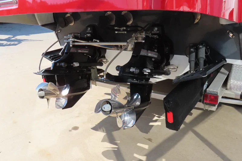 Slide: The Image of 2008 Baja 335 Performance boat with dual MerCruiser outdrives and stainless steel propellers. - 7
