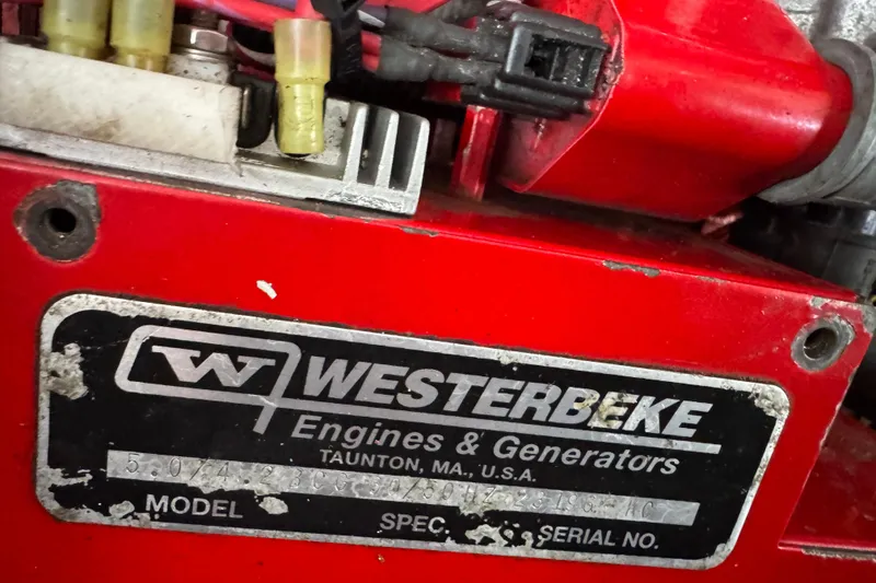 Slide: The Image of Close-up of a Westerbeke engine label on a 1999 Tiara Yachts 2900 Open. - 36