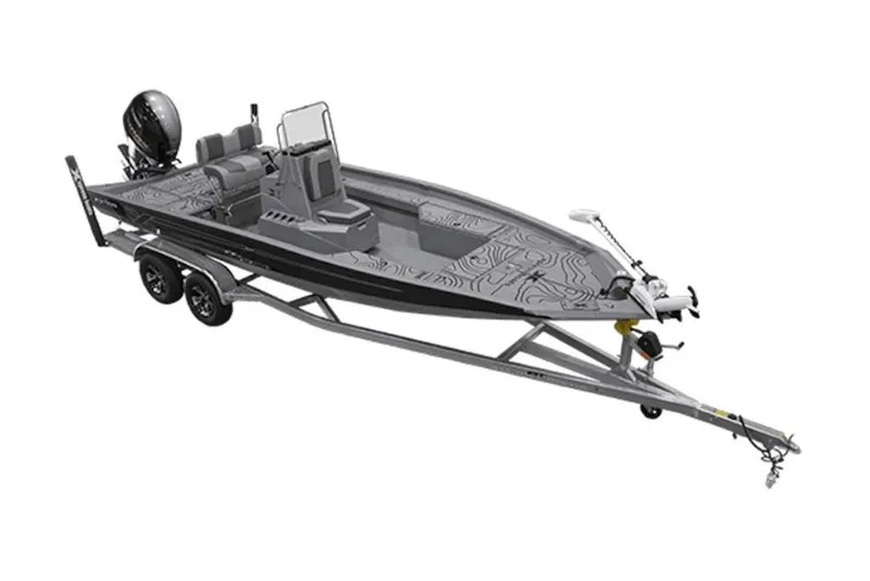 Slide: The Image of 2026 Xpress H22B Bay boat on trailer, featuring sleek design and modern equipment. - 27