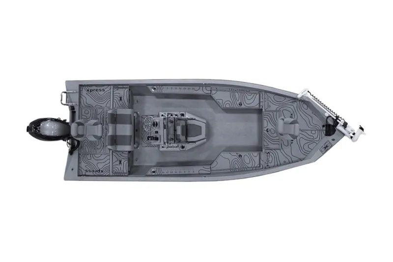Slide: The Image of Top view of 2026 Xpress H22B Bay boat with detailed deck design. - 3