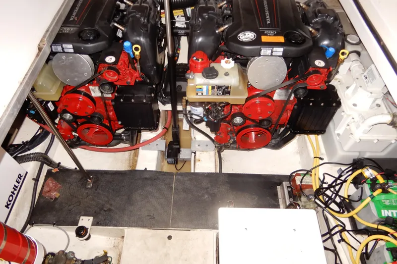 Slide: The Image of Engine room of 2016 Chaparral 310 Signature boat with dual engines and equipment. - 46