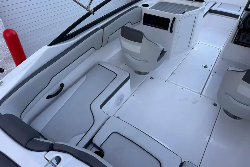 Slide: The Image of 2025 Yamaha Boats SX190 interior with sleek seating and modern design. - 5