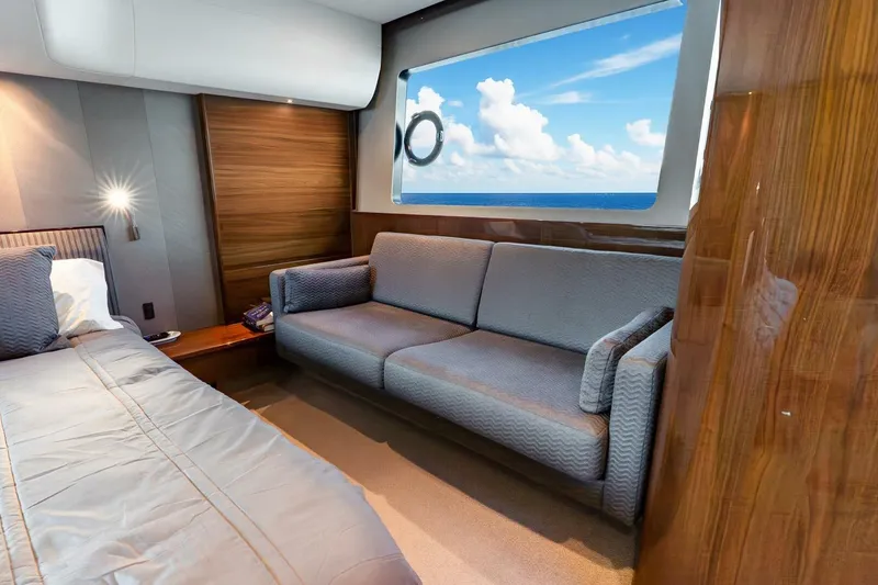 Slide: The Image of Luxurious interior of 2015 Princess 56 Flybridge Motor Yacht with ocean view. - 16