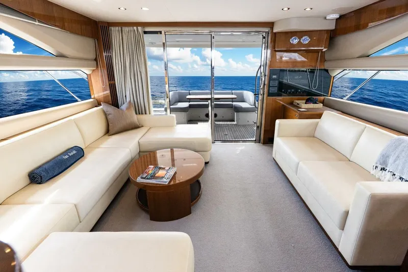 Slide: The Image of Luxurious interior of 2015 Princess 56 Flybridge Motor Yacht with ocean view. - 31
