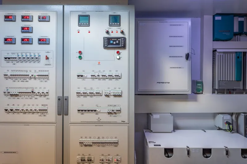 Slide: The Image of Control panel of 2025 Pershing GTX 80 yacht, featuring advanced monitoring systems. - 57