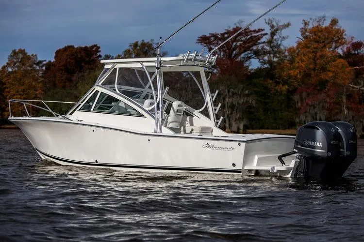 Slide: The Image of Manufacturer Provided Image: 2019 Albemarle 25 Express boat on water with autumn foliage background. - 20