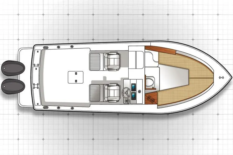 Slide: The Image of Manufacturer Provided Image: Top view of 2019 Albemarle 25 Express boat layout with twin outboard motors. - 32