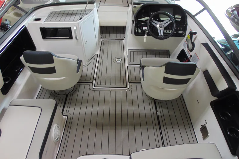 Slide: The Image of 2020 Yamaha Boats 195S interior with sleek seating and modern dashboard design. - 5