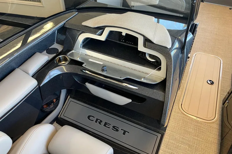 Slide: The Image of Interior of 2026 Crest Continental 250 SLC boat with sleek design and modern amenities. - 11