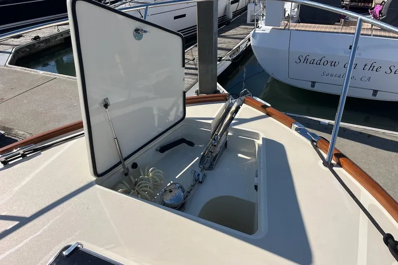 Slide: The Image of Open hatch on 2013 Hinckley Talaria 48 MY yacht, docked at marina. - 33