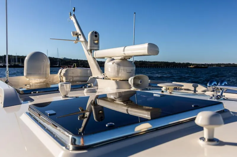 Slide: The Image of 2013 Hinckley Talaria 48 MY yacht deck with radar and navigation equipment. - 37