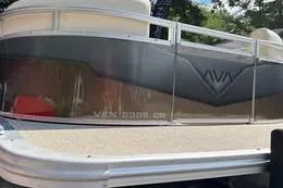 Slide: The Image of 2026 Avalon VENTURE 85 CRUISE pontoon boat with sleek design and modern features. - 2